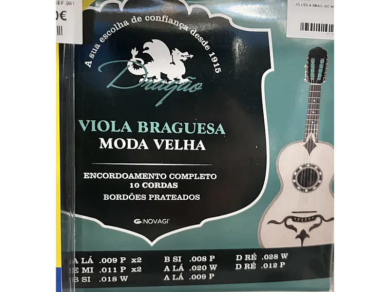 Cordas de Viola Braguesa 10 cordas - Moda Velha - aço inox  - Dragão Ref. 085  1
