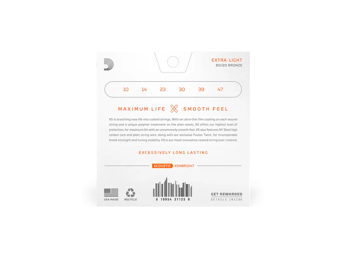 D'Addario XSABR1047 Extra Light Coated Acoustic Guitar Strings 3
