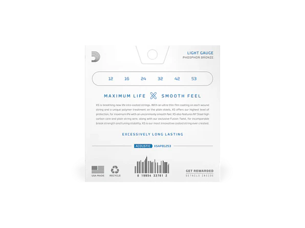 D'Addario XSAPB1253 12-53 Light, XS Phosphor Bronze Coated Acoustic Guitar Strings 3