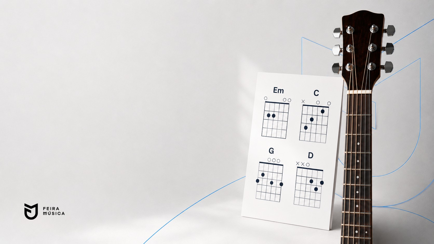 Guitarra com os diagramas dos acordes Em, C, G e D