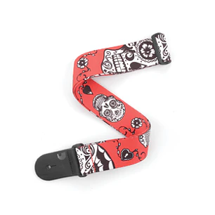 D'Addario P20W1414 Polyester Guitar Strap - Red Sugar Skulls