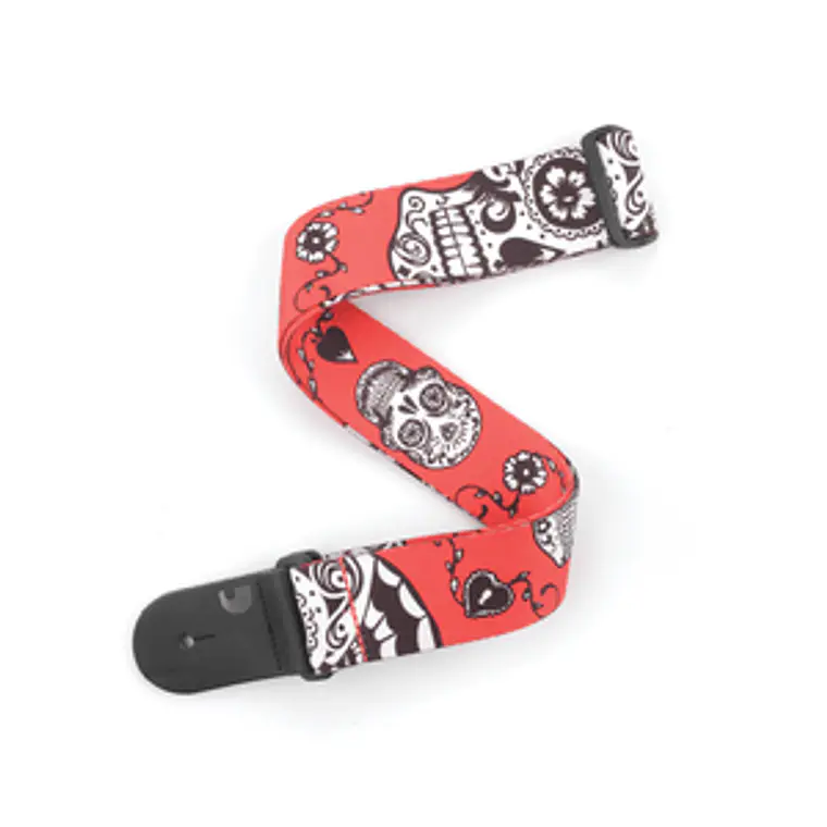 D'Addario P20W1414 Polyester Guitar Strap - Red Sugar Skulls 1
