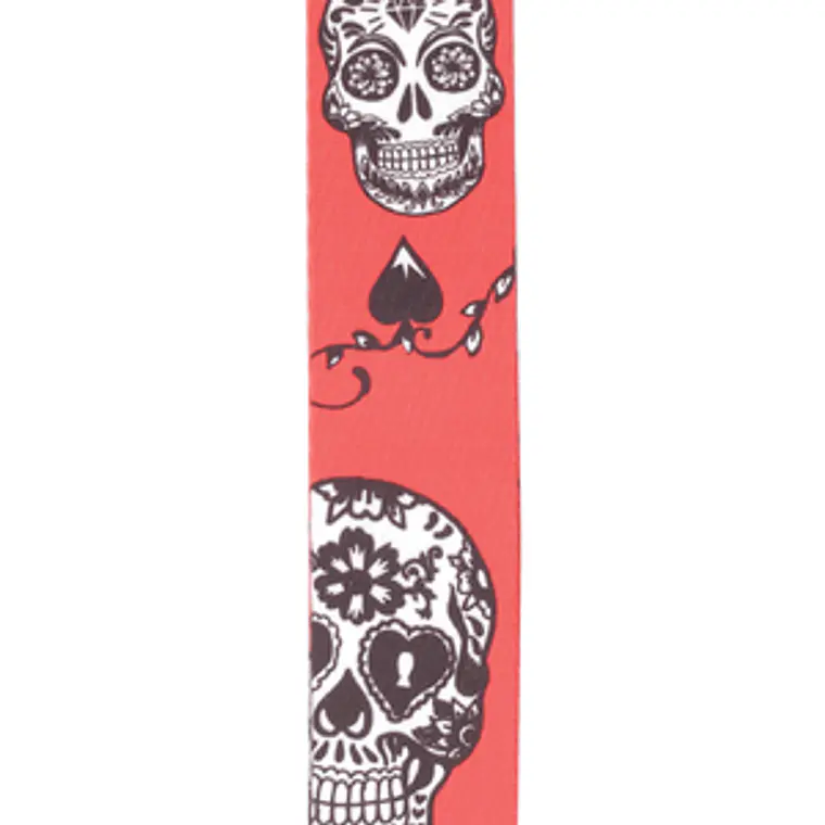D'Addario P20W1414 Polyester Guitar Strap - Red Sugar Skulls 2