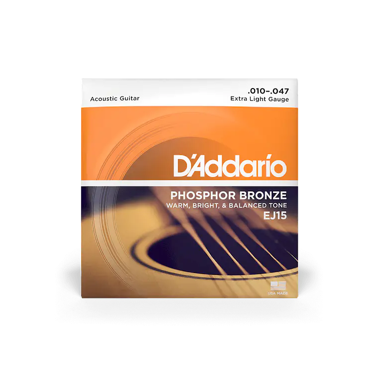 D'Addario EJ15 Phosphor Bronze Acoustic Guitar Strings Extra Light 10-47 1
