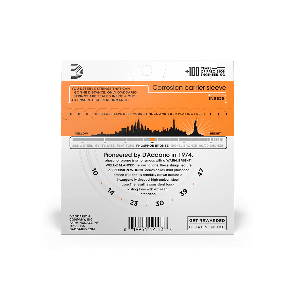 D'Addario EJ15 Phosphor Bronze Acoustic Guitar Strings Extra Light 10-47 2