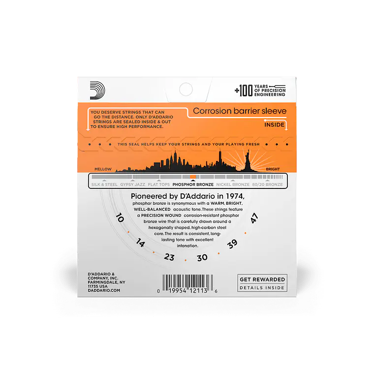 D'Addario EJ15 Phosphor Bronze Acoustic Guitar Strings Extra Light 10-47 2