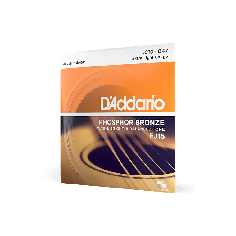 D'Addario EJ15 Phosphor Bronze Acoustic Guitar Strings Extra Light 10-47 4