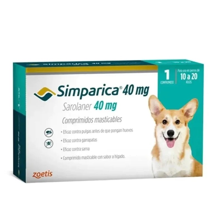 Zoetis Simparica 40mg 10 a 20 kg Antiparasitario 1