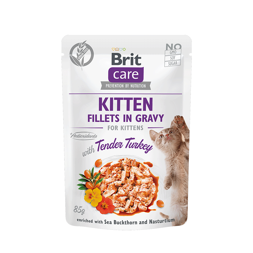 BRIT CARE CAT KITTEN FILLETS IN GRAVY WITH TENDER TURKEY 85GR