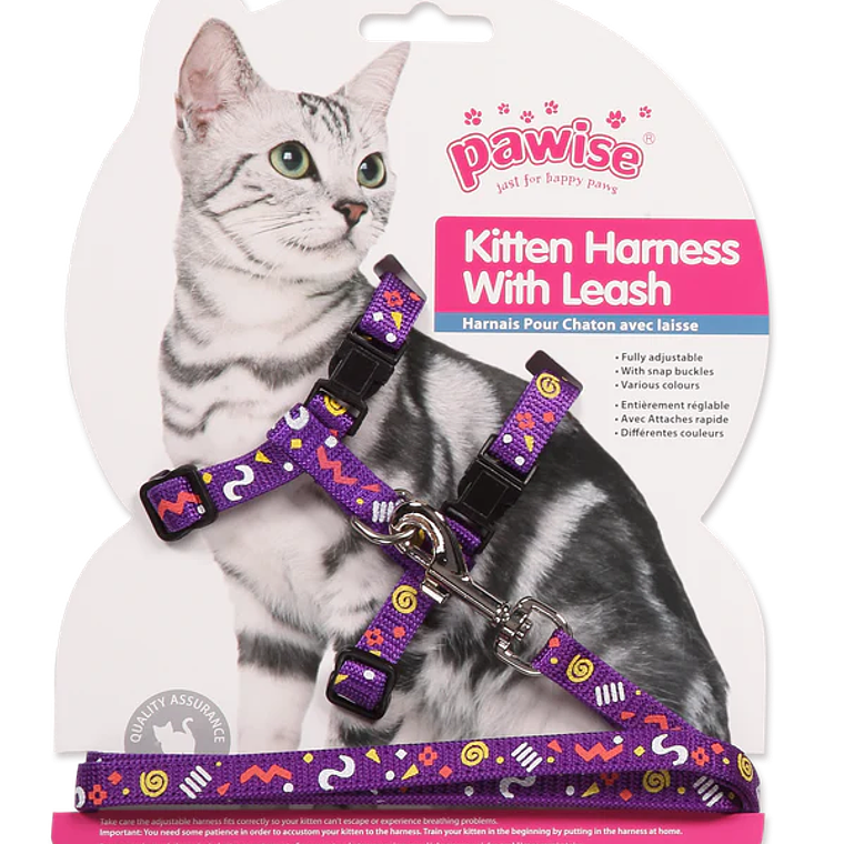 PAWISE Arnés + Correa para Gatos Talla Única Diseño morado 1