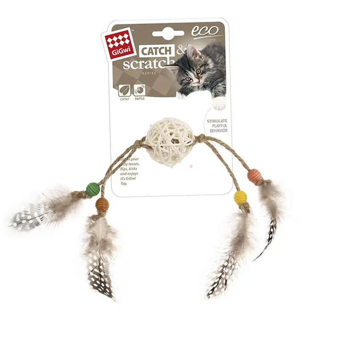 GIGWI ECO CATCH SCRATCH RATTAN Y PLUMAS CAFÉ 1