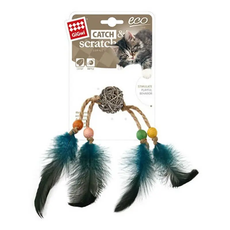 GIGWI ECO CATCH SCRATCH RATTAN Y PLUMAS  1