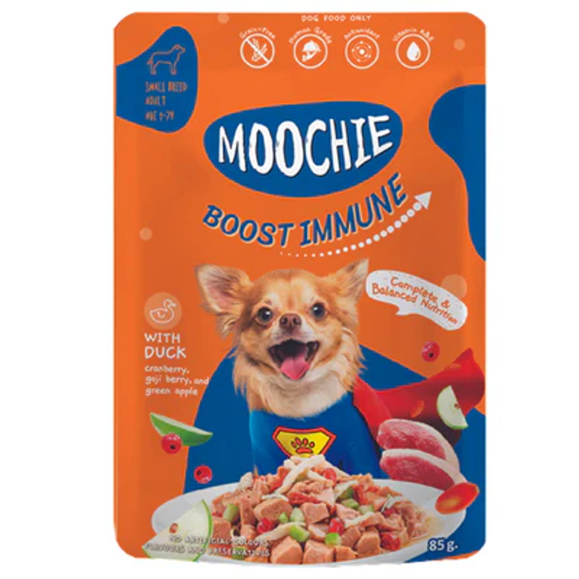 MOOCHIE SOBRE PERRO PATO 85 GRS BOOST INMUNE 1