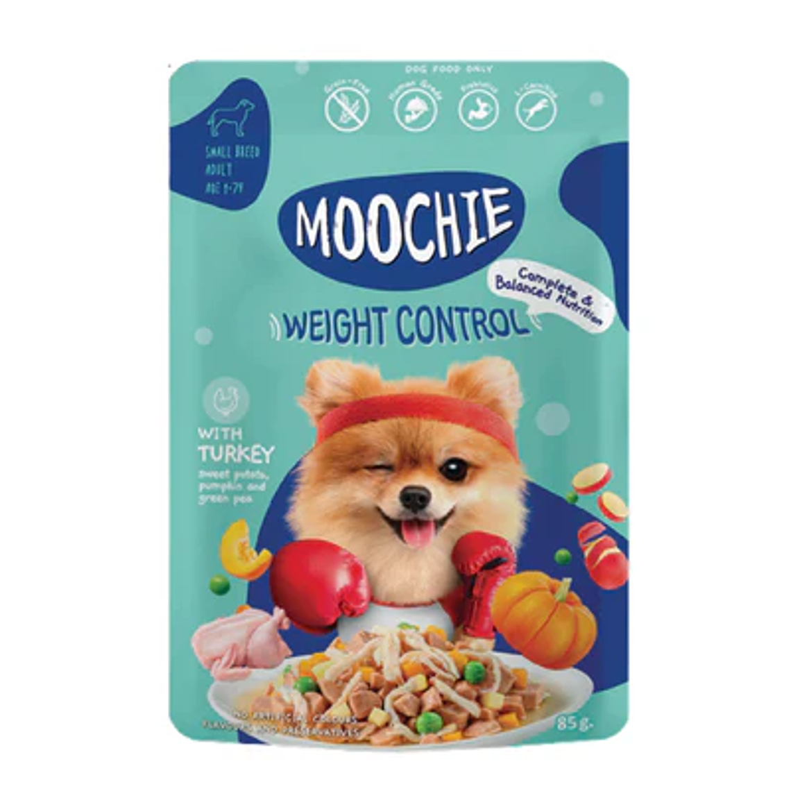 MOOCHIE SOBRE PERRO PAVO 85 GRS WEIGHT CONTROL 1