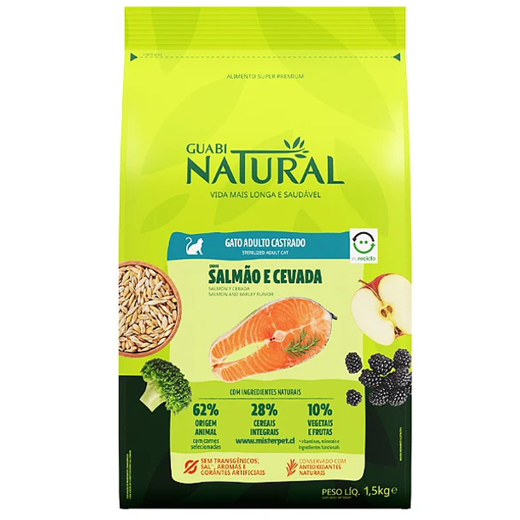 GUABI GATO ADULTO CASTRADO - SALMON Y CEBADA 1.5KG 1
