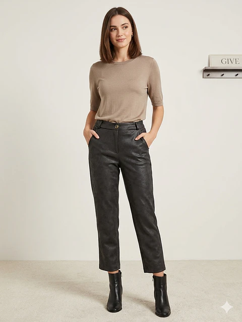 pantalon efecto cuero color negro