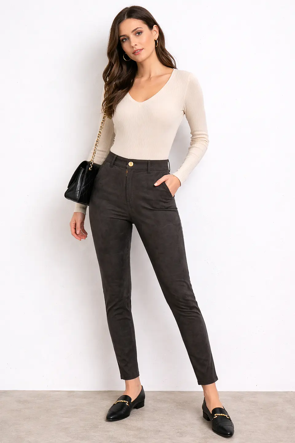 Pantalón Ajustado Efecto Gamuza negro 2