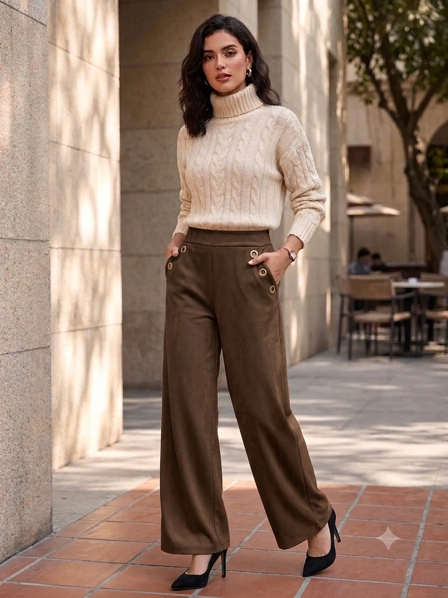 Pantalón Palazzo de Gamuza con Detalle de Ojales Metálicos 2