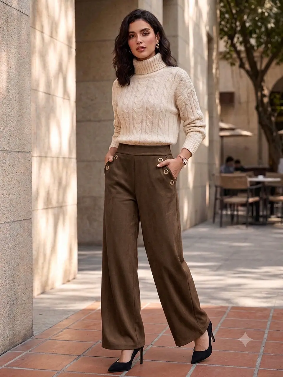 Pantalón Palazzo de Gamuza con Detalle de Ojales Metálicos 2