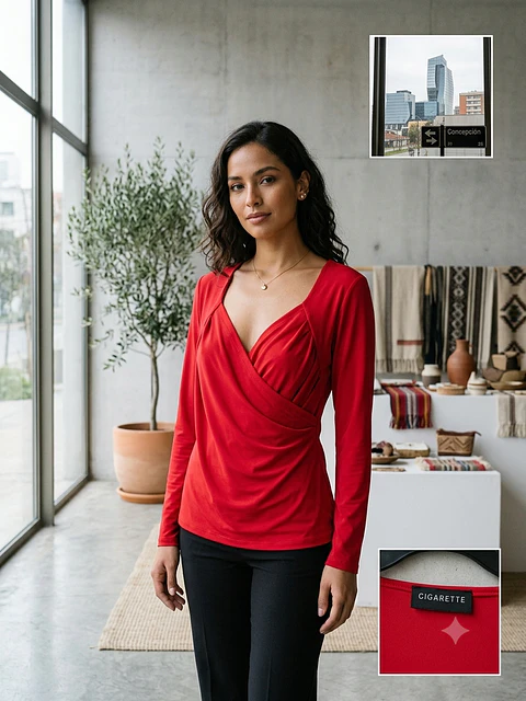 polera cruzada manga larga rojo