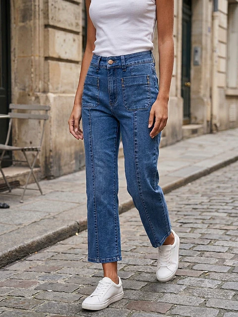 jeans tiro alto recto crop acid wash 5443