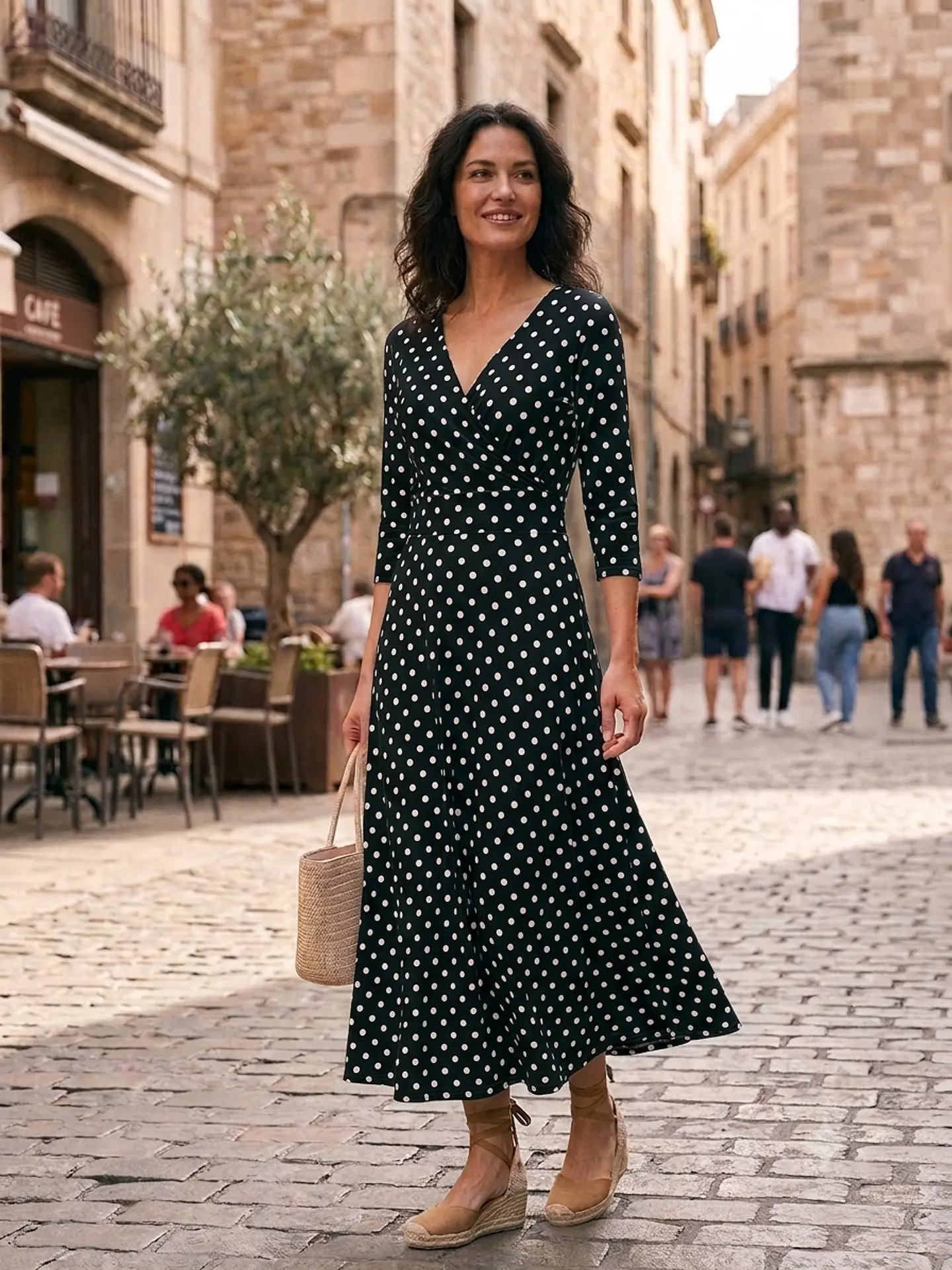 vestido imperio midi lunares negro 1