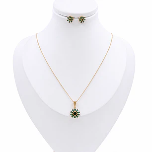 SET FLOR VERDE EN ORO LAMINADO 18K