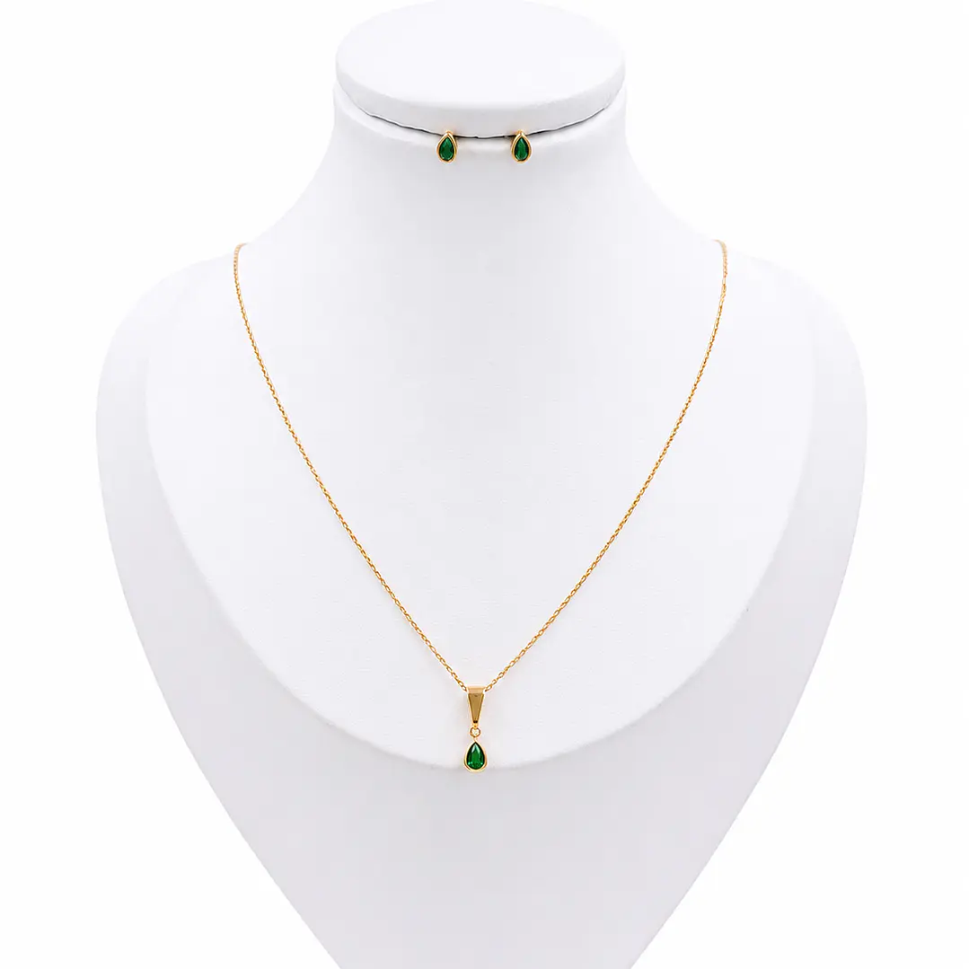 SET GOTA VERDE EN ORO LAMINADO 18K 1