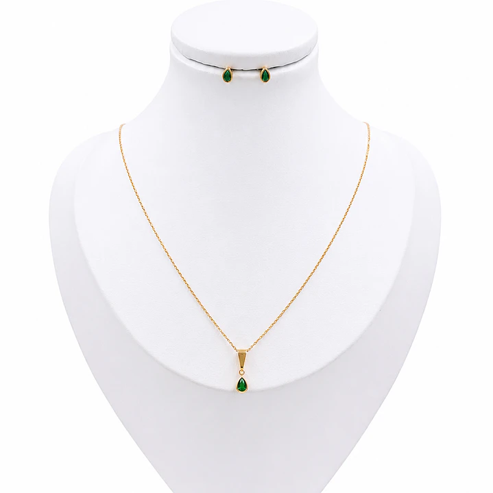 SET GOTA VERDE EN ORO LAMINADO 18K 1