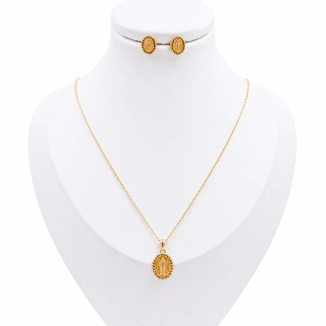 SET VIRGEN DE GUADALUPE EN ORO LAMINADO 18K 1