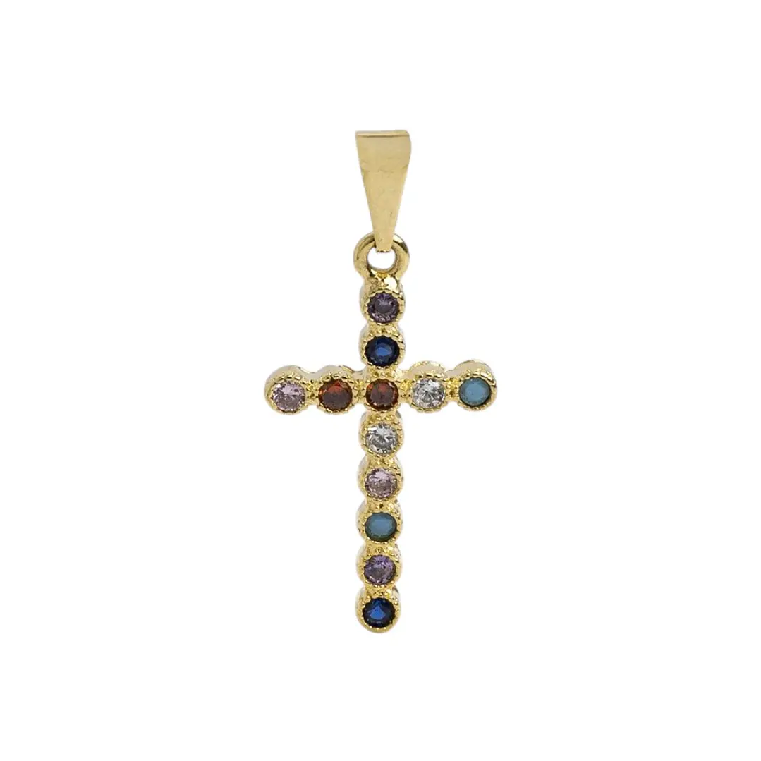 DIJE CRUZ DE COLORES EN ORO LAMINADO 18K 1