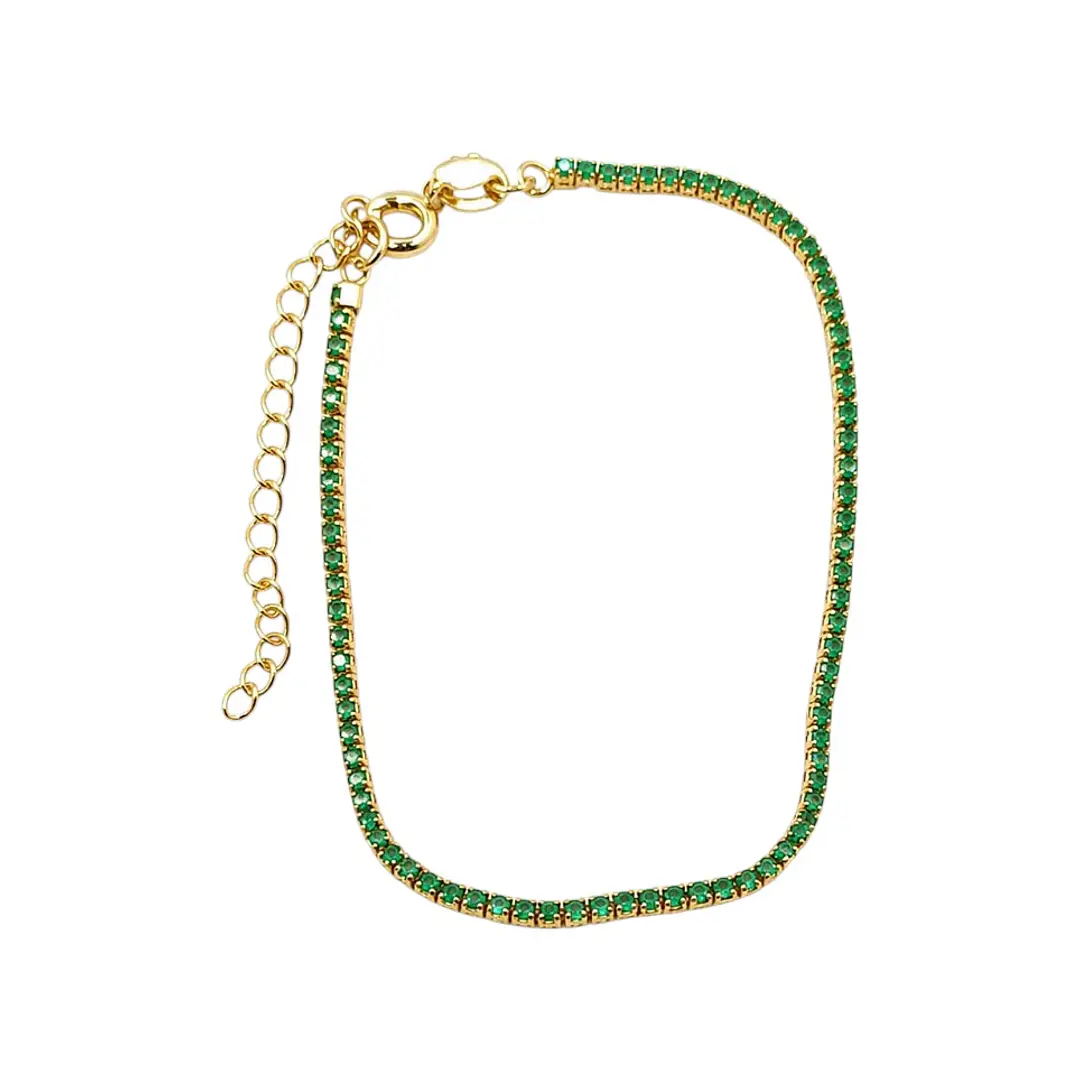 PULSERA TENNIS VERDE EN ORO LAMINADO 18K 1