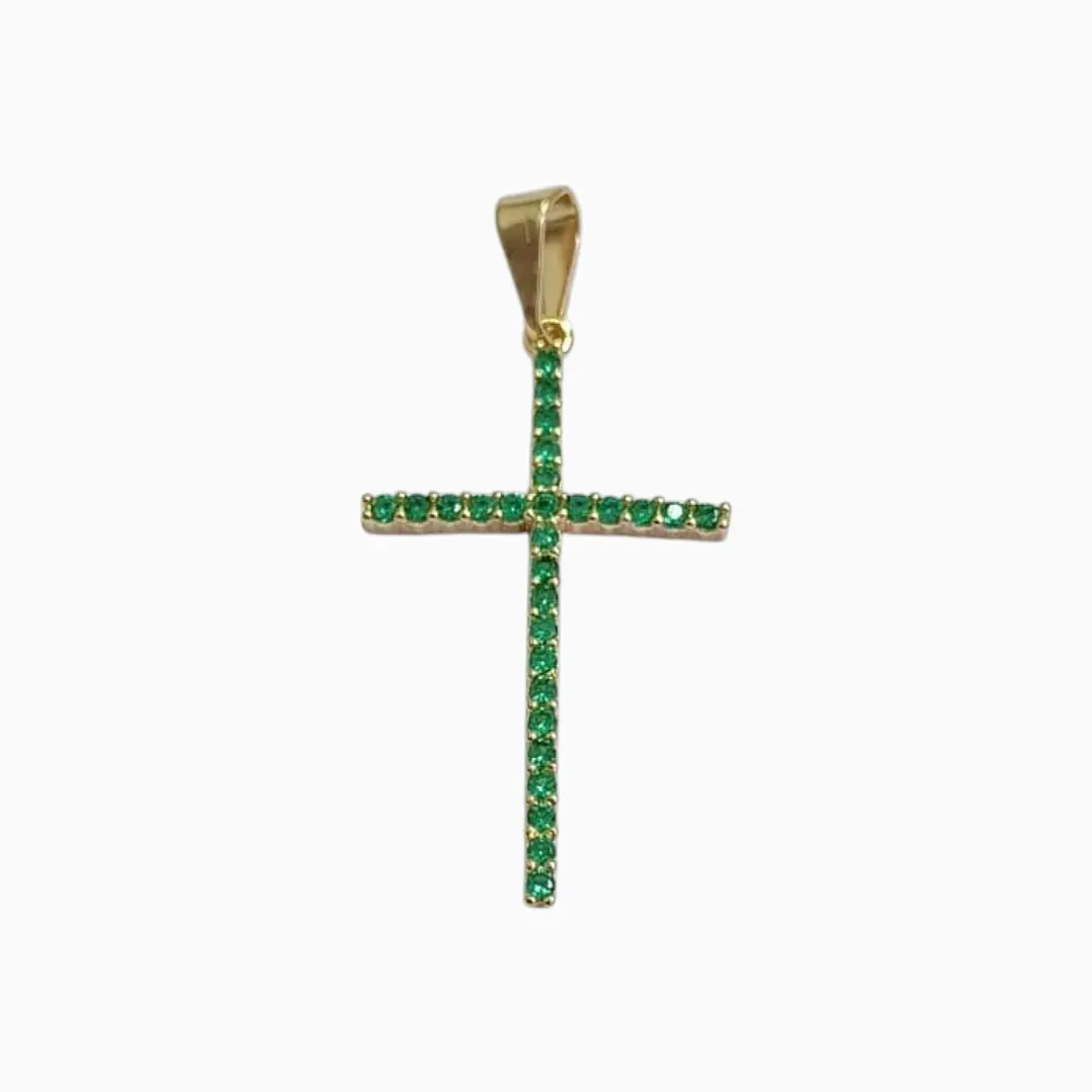 DIJE CRUZ ESMERALDA EN ORO LAMINADO 18K 1