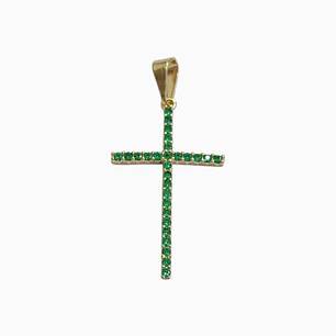DIJE CRUZ ESMERALDA EN ORO LAMINADO 18K