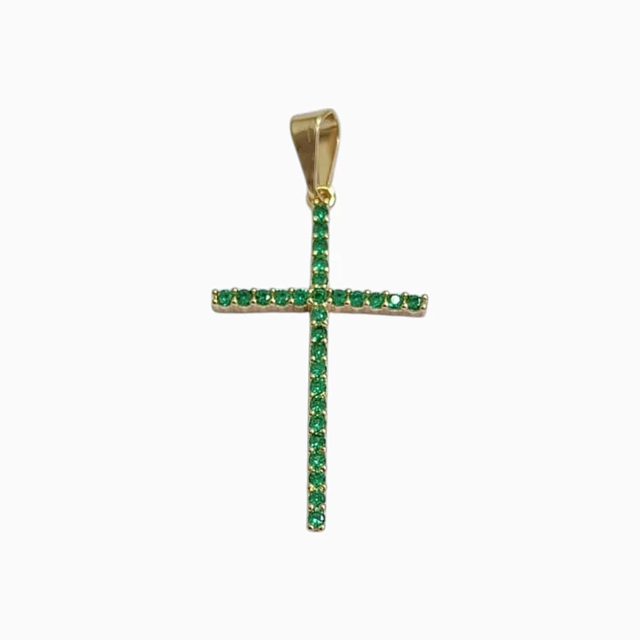 DIJE CRUZ ESMERALDA EN ORO LAMINADO 18K 1