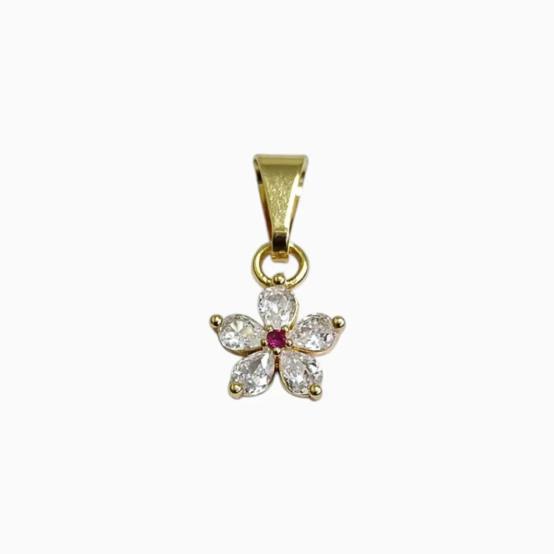 DIJE FLOR CON CIRCON ROSA EN ORO LAMINADO 18K 1