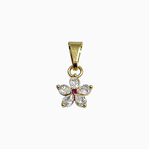 DIJE FLOR CON CIRCON ROSA EN ORO LAMINADO 18K