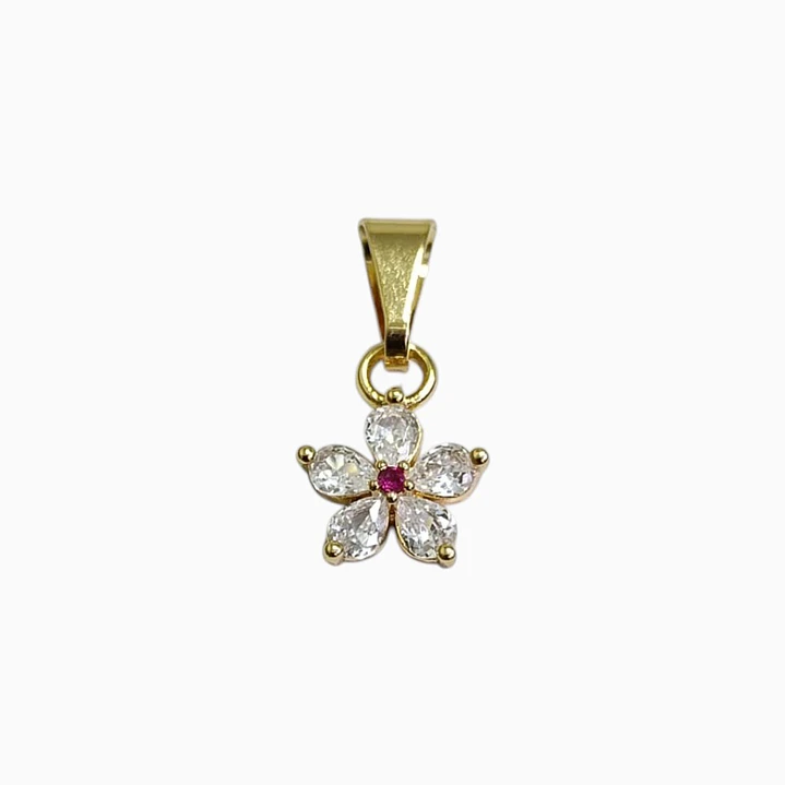 DIJE FLOR CON CIRCON ROSA EN ORO LAMINADO 18K 1