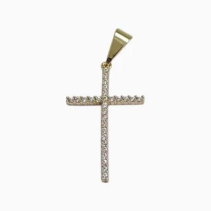 DIJE CRUZ DE PIEDRAS BLANCAS EN ORO LAMINAOD 18K