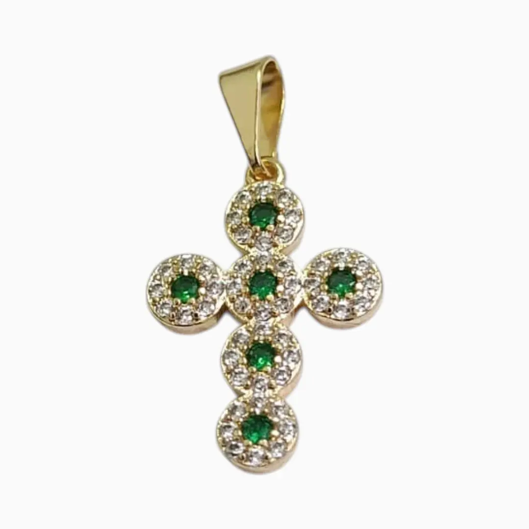 DIJE DE CRUZ CIRCONIAS VERDES EN ORO LAMINADO 18K 1