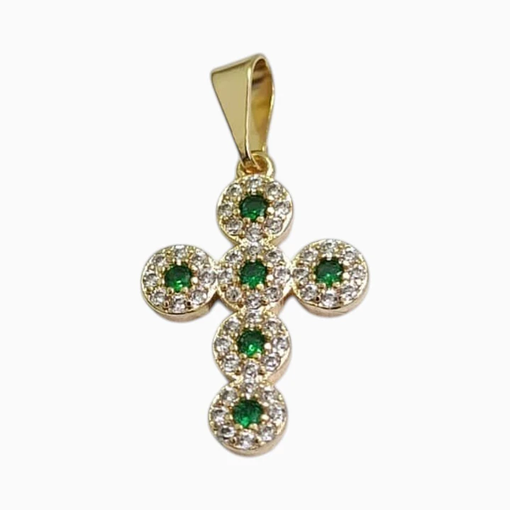DIJE DE CRUZ CIRCONIAS VERDES EN ORO LAMINADO 18K 1