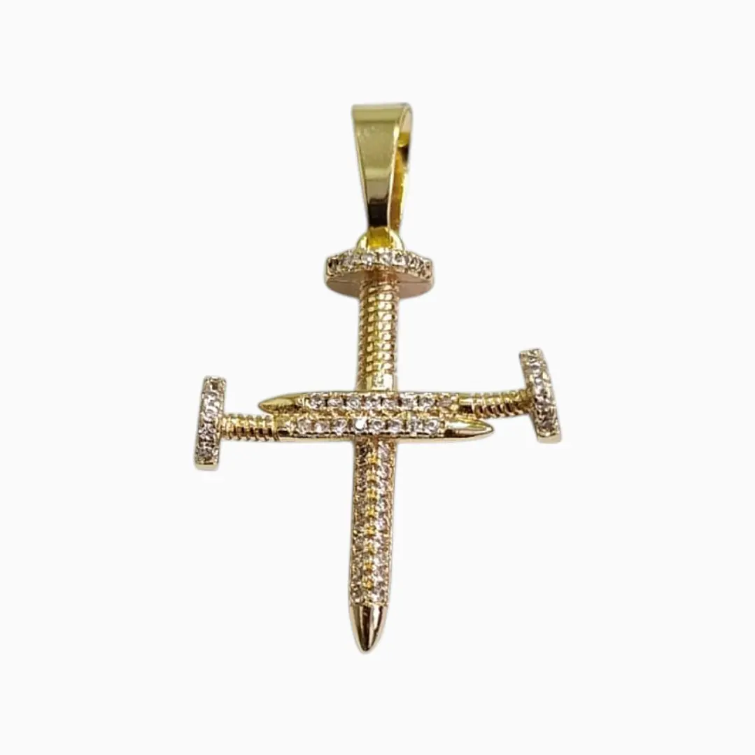 DIJE CRUZ CLAVO EN ORO LAMINADO 18K 1