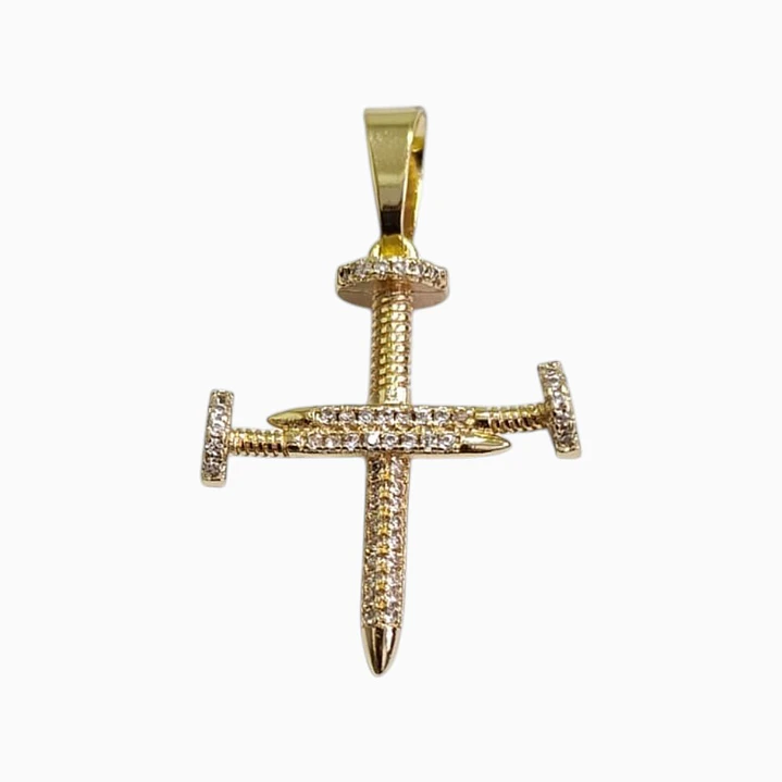 DIJE CRUZ CLAVO EN ORO LAMINADO 18K 1