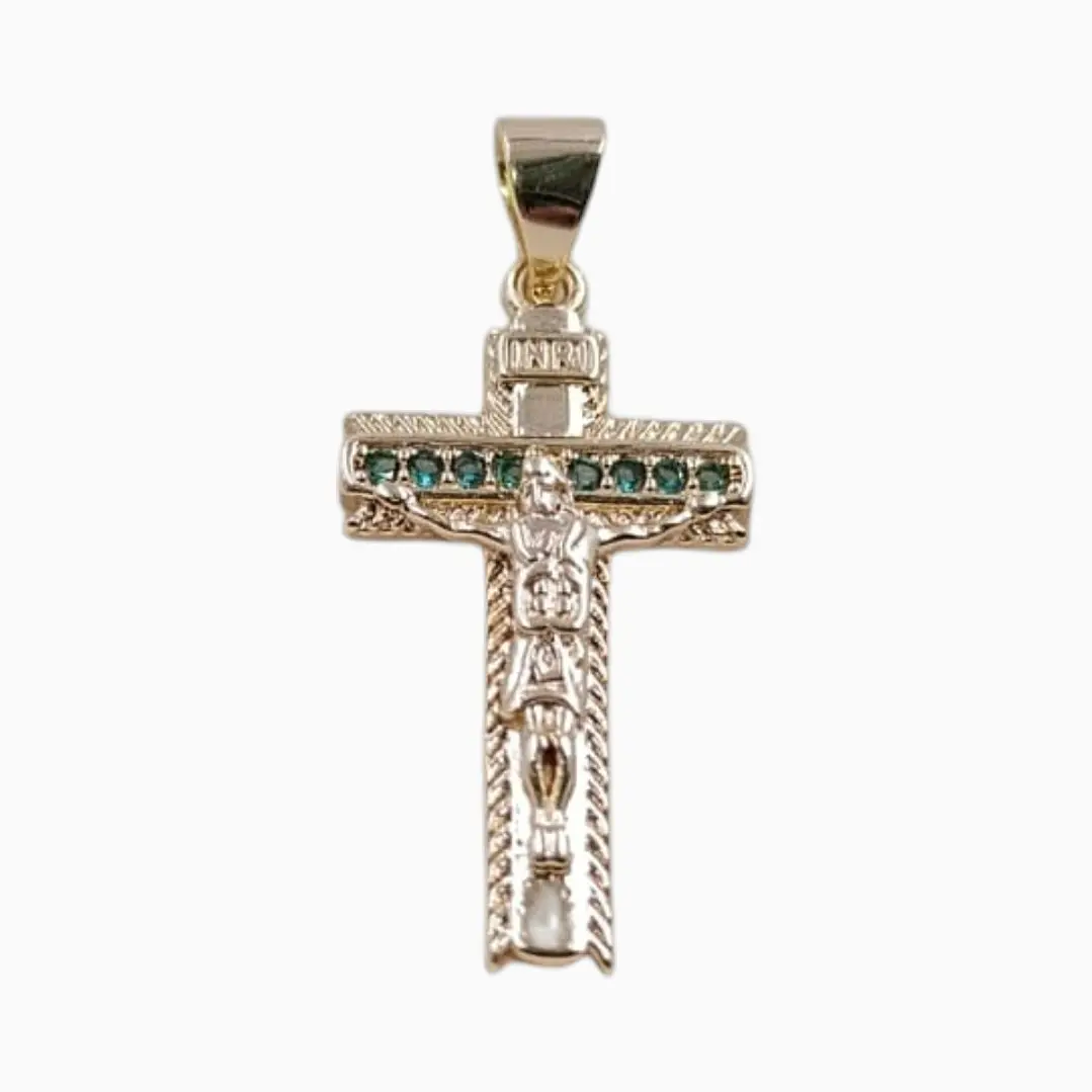DIJE JESUCRISTO + MINI ESMERALDAS EN ORO LAMINADO 18K 1