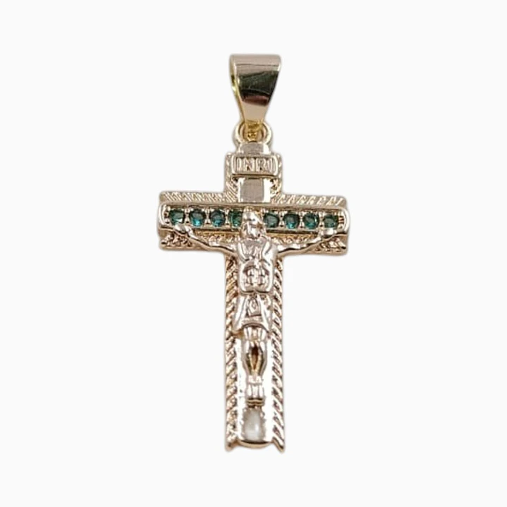 DIJE JESUCRISTO + MINI ESMERALDAS EN ORO LAMINADO 18K 1