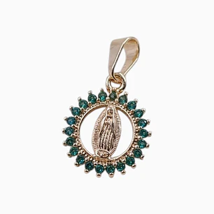 DIJE REDONDO GUADALUPE CIRCON EN ORO LAMINADO 18K