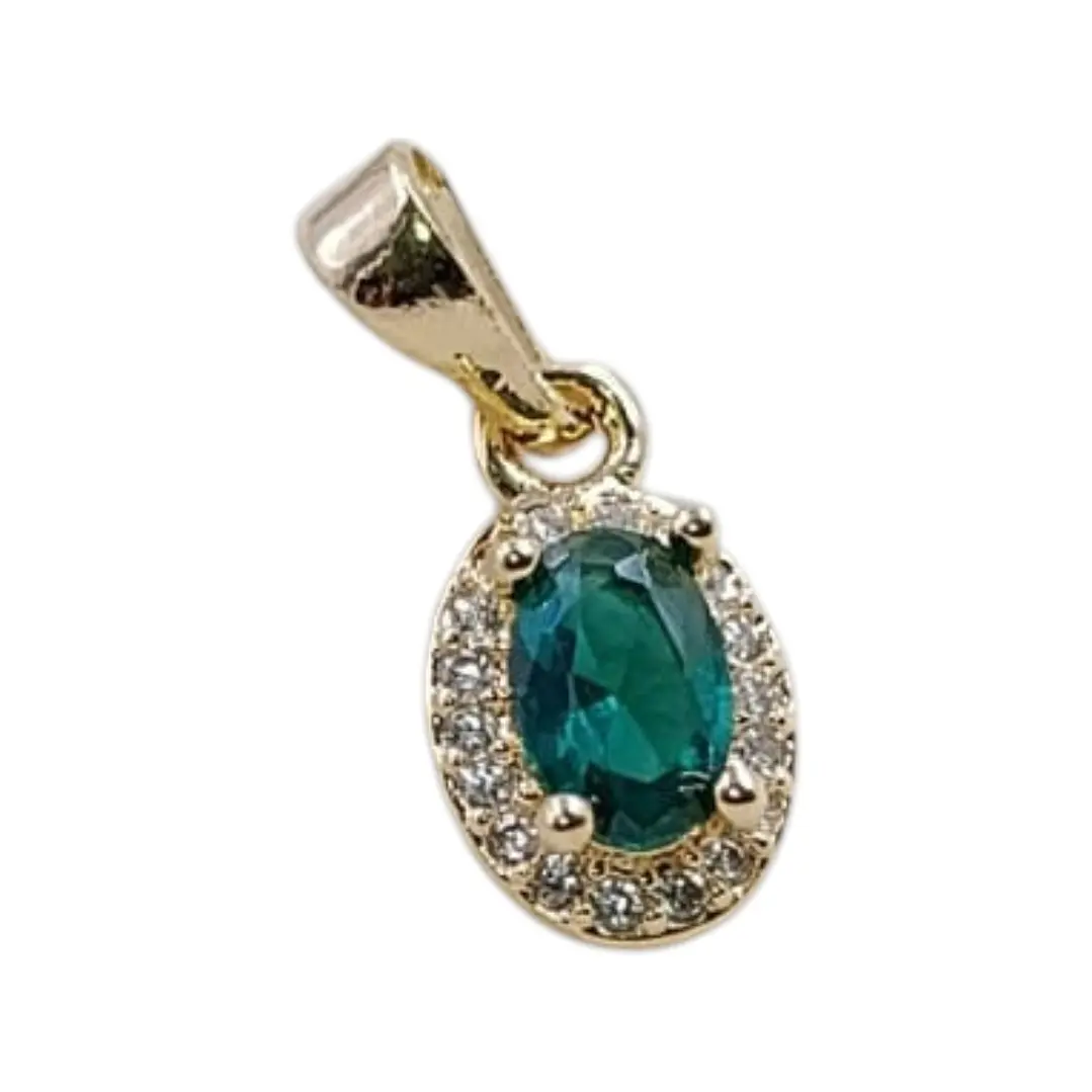 DIJE OVALADO ESMERAL EN ORO LAMINADO 18K 1