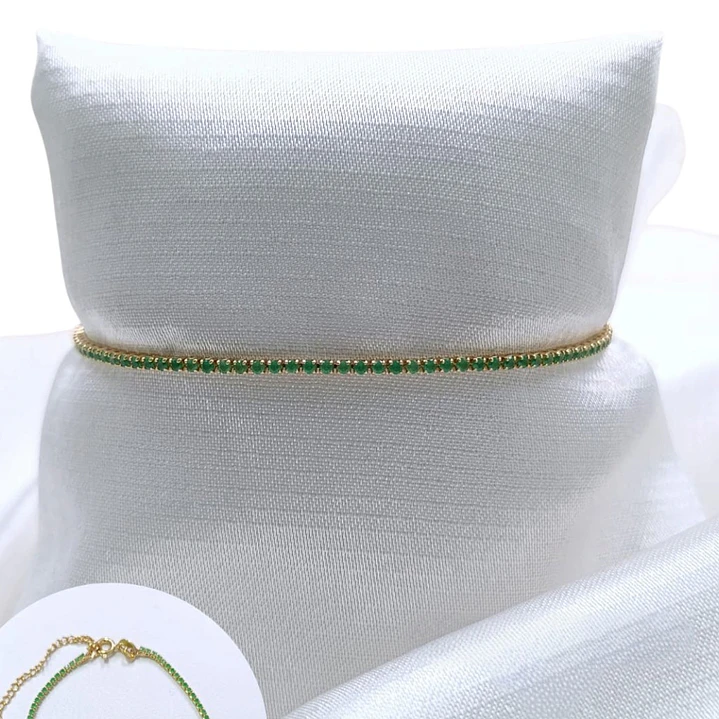 PULSERA TENNIS VERDE EN ORO LAMINADO 18K 2