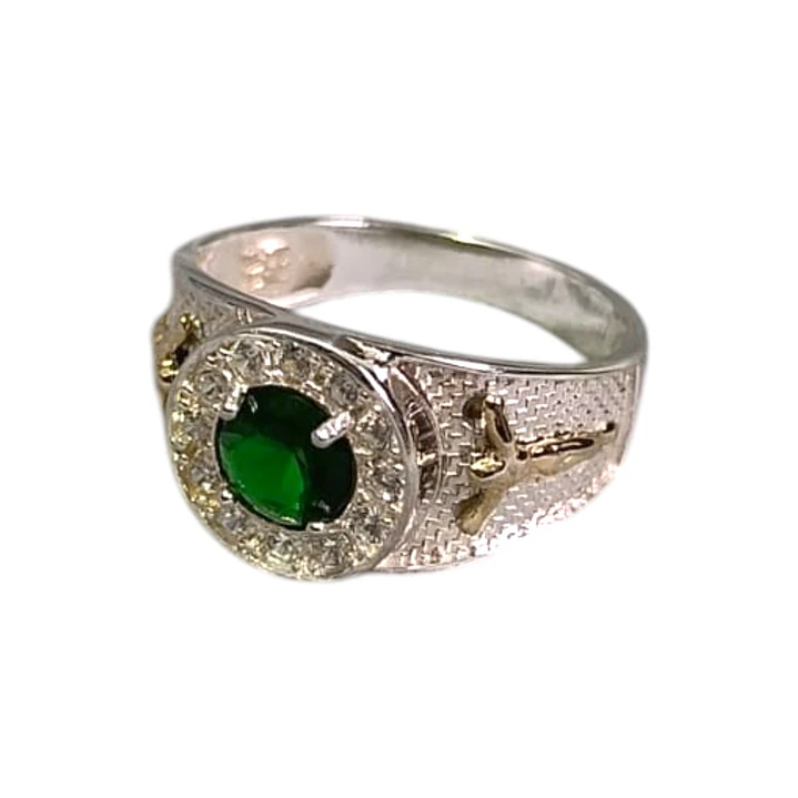 ANILLO CIRCON VERDE EN ORO PLATA 1
