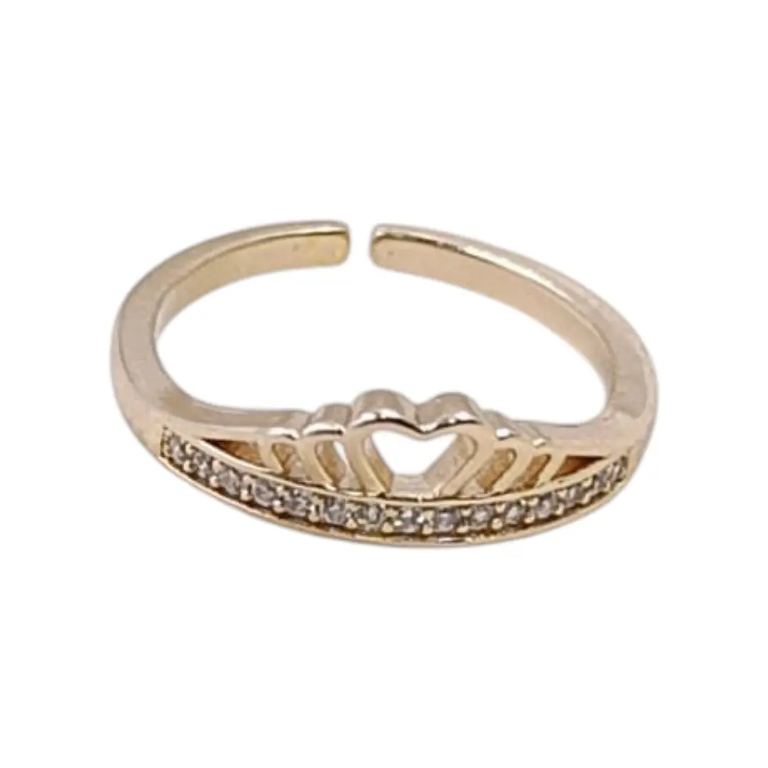 ANILLO CORONA CORAZON AJUSTABLE EN ORO LAMINADO 18K 1